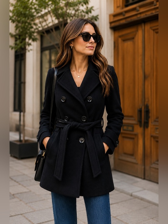 J. Crew Jackets & Blazers - J.Crew Black Wool Blend Double Breasted Belted Peacoat Jacket Size 2